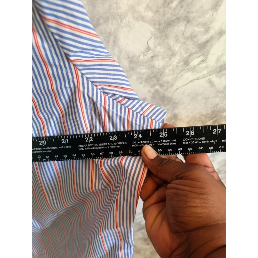 Banana Republic XL 17-17.5‎ Slim Fit Non-Iron Dress Shirt Blue Orange Stripe